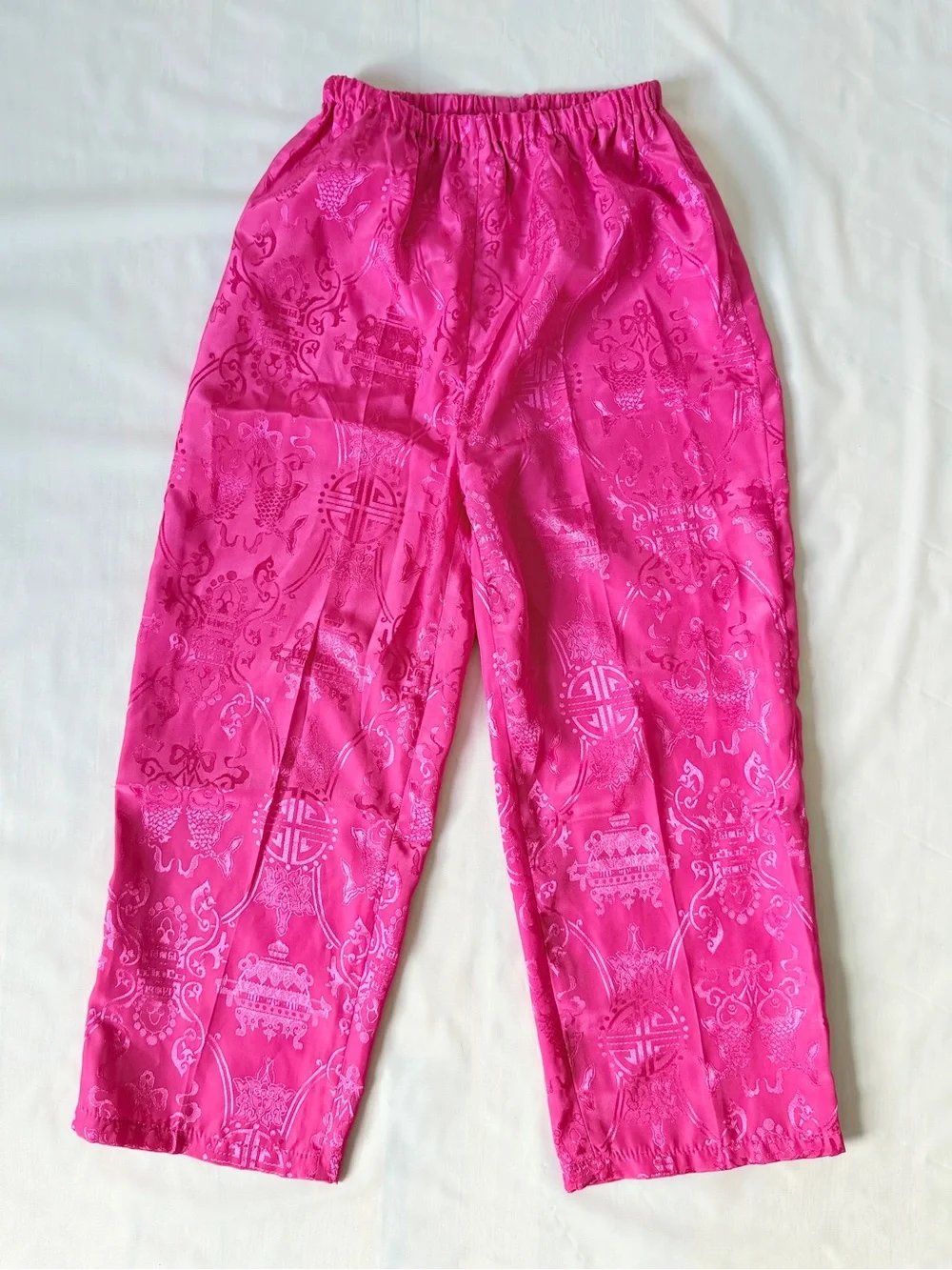 Fuchsia Pink Satin Brocade Tang Suit Pants Youth L